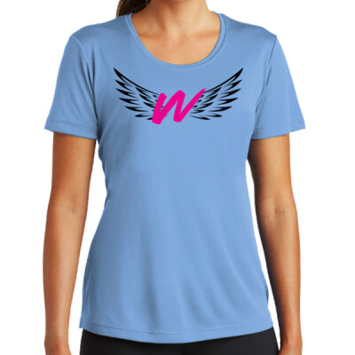 W_Ladies Drifit Shirt [White - Blue] - Logo only   Thumbnail